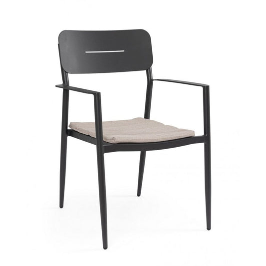 set di 4 sedie nebula in alluminio antracite con cuscino tortora impermeabile, con braccioli, sedia per esterno resistente...