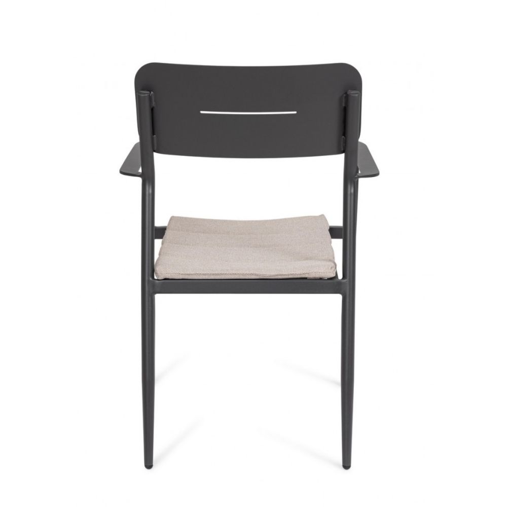 set di 4 sedie nebula in alluminio antracite con cuscino tortora impermeabile, con braccioli, ideale per arredare con stile...