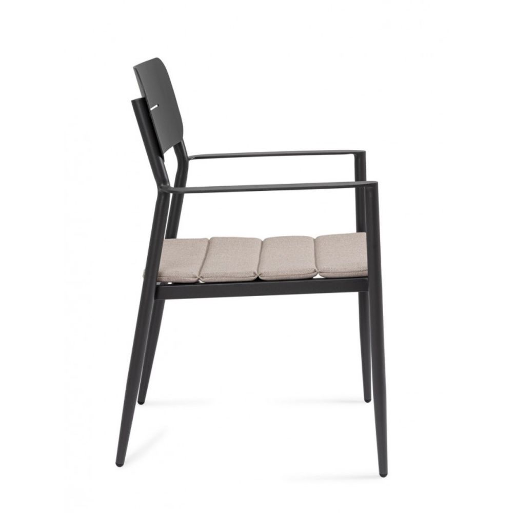 set di 4 sedie nebula in alluminio antracite con cuscino tortora impermeabile, con braccioli, comoda e leggera, perfetta per...