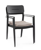 set di 4 sedie nebula in alluminio antracite con cuscino tortora impermeabile, con braccioli, impilabile e salvaspazio per...