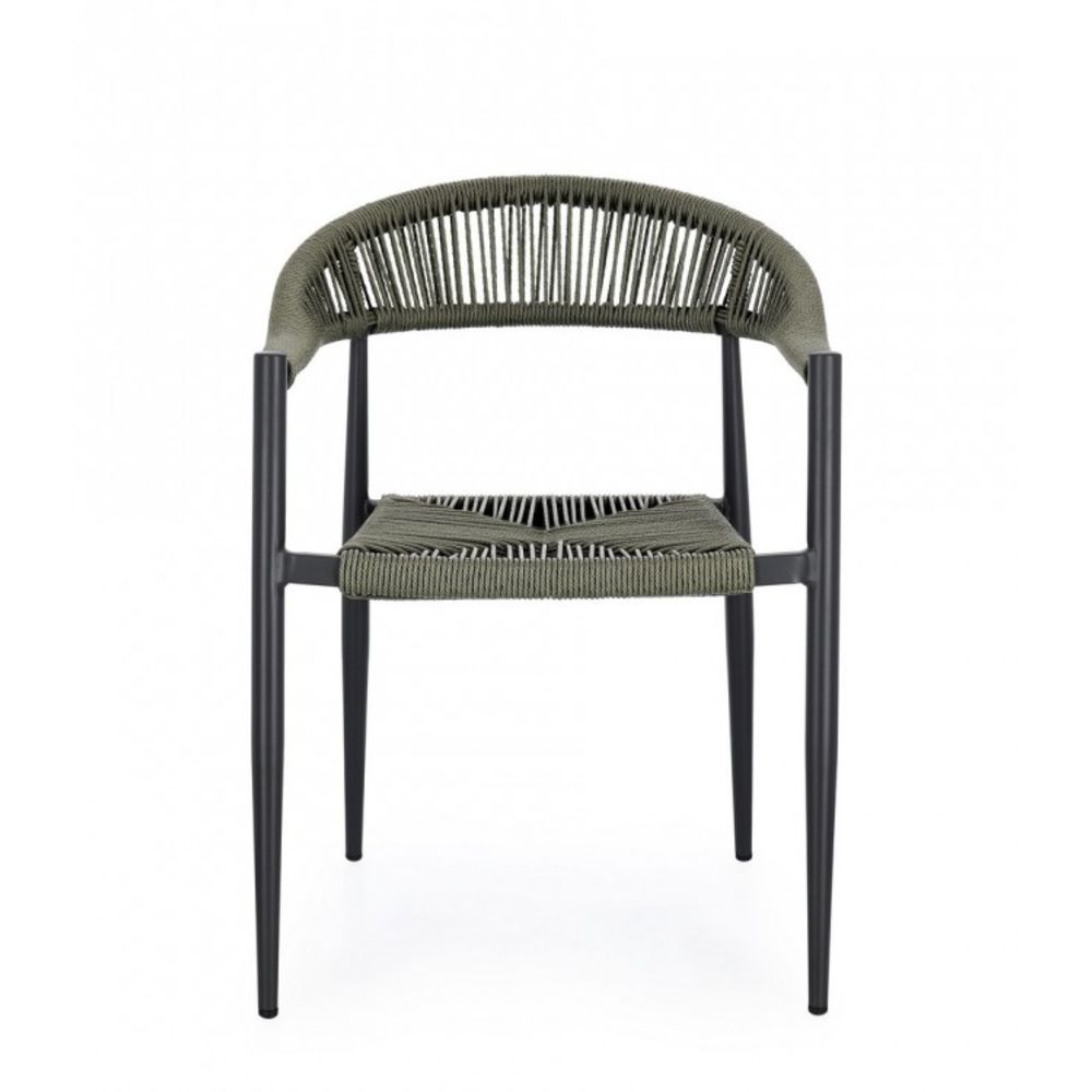 set di 4 sedie jandia in alluminio antracite e fibre intrecciate verdi, impilabili, ideale per arredare con stile il tuo...