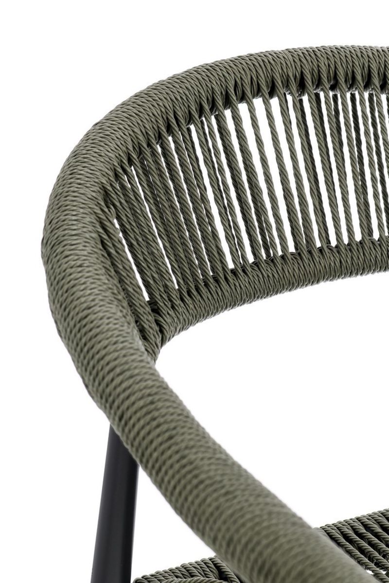 set di 4 sedie jandia in alluminio antracite e fibre intrecciate verdi, impilabili, impilabile e salvaspazio per uso...