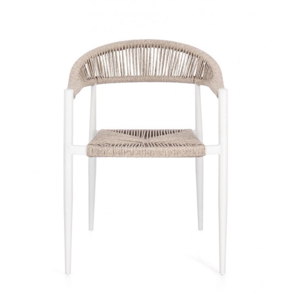 set di 4 sedie jandia in alluminio bianco e fibre intrecciate beige, impilabili, ideale per arredare con stile il tuo spazio...
