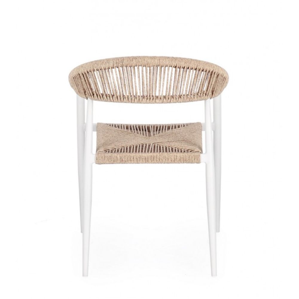 set di 4 sedie jandia in alluminio bianco e fibre intrecciate beige, impilabili, comoda e leggera, perfetta per giardino o...