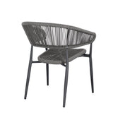 set di 4 sedie algaida in alluminio antracite e fibre intrecciate grigie, impilabili, dettaglio della finitura in metallo,...