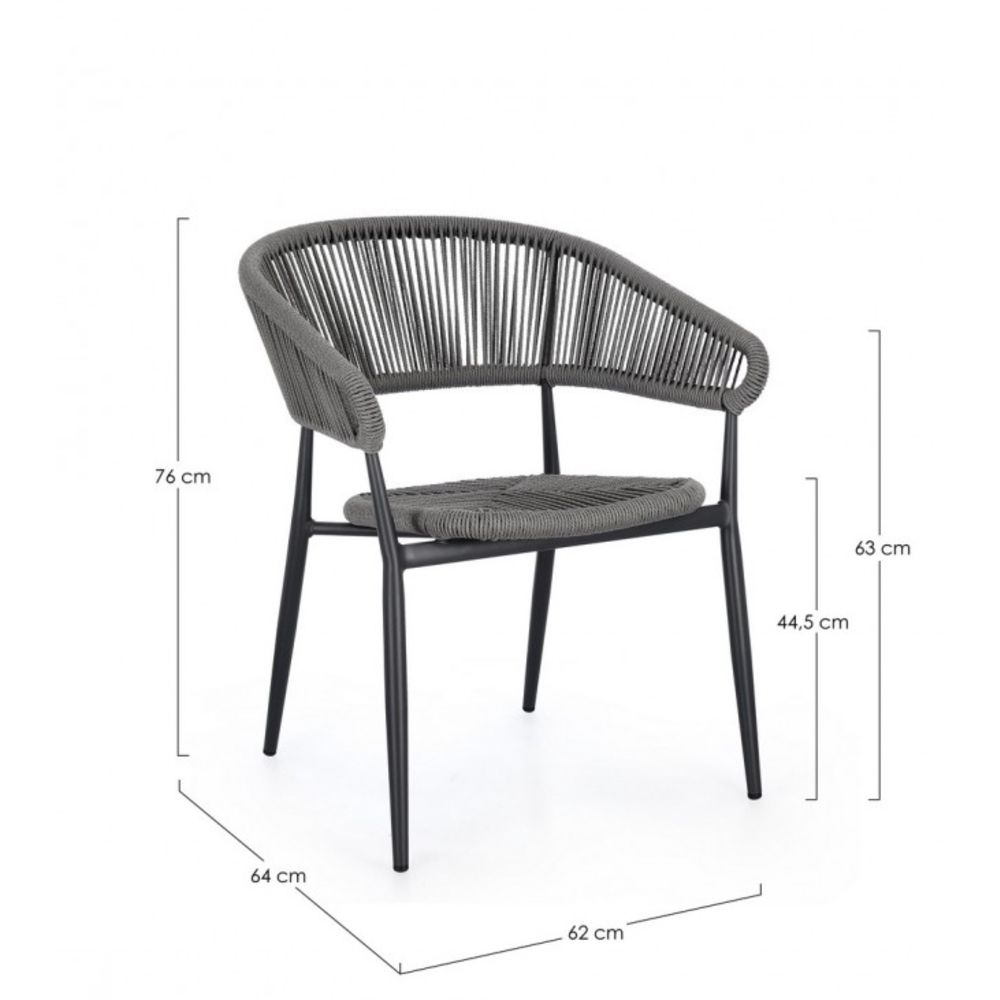 set di 4 sedie algaida in alluminio antracite e fibre intrecciate grigie, impilabili, ambientazione su terrazza, veranda o...