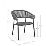 set di 4 sedie algaida in alluminio antracite e fibre intrecciate grigie, impilabili, ambientazione su terrazza, veranda o...