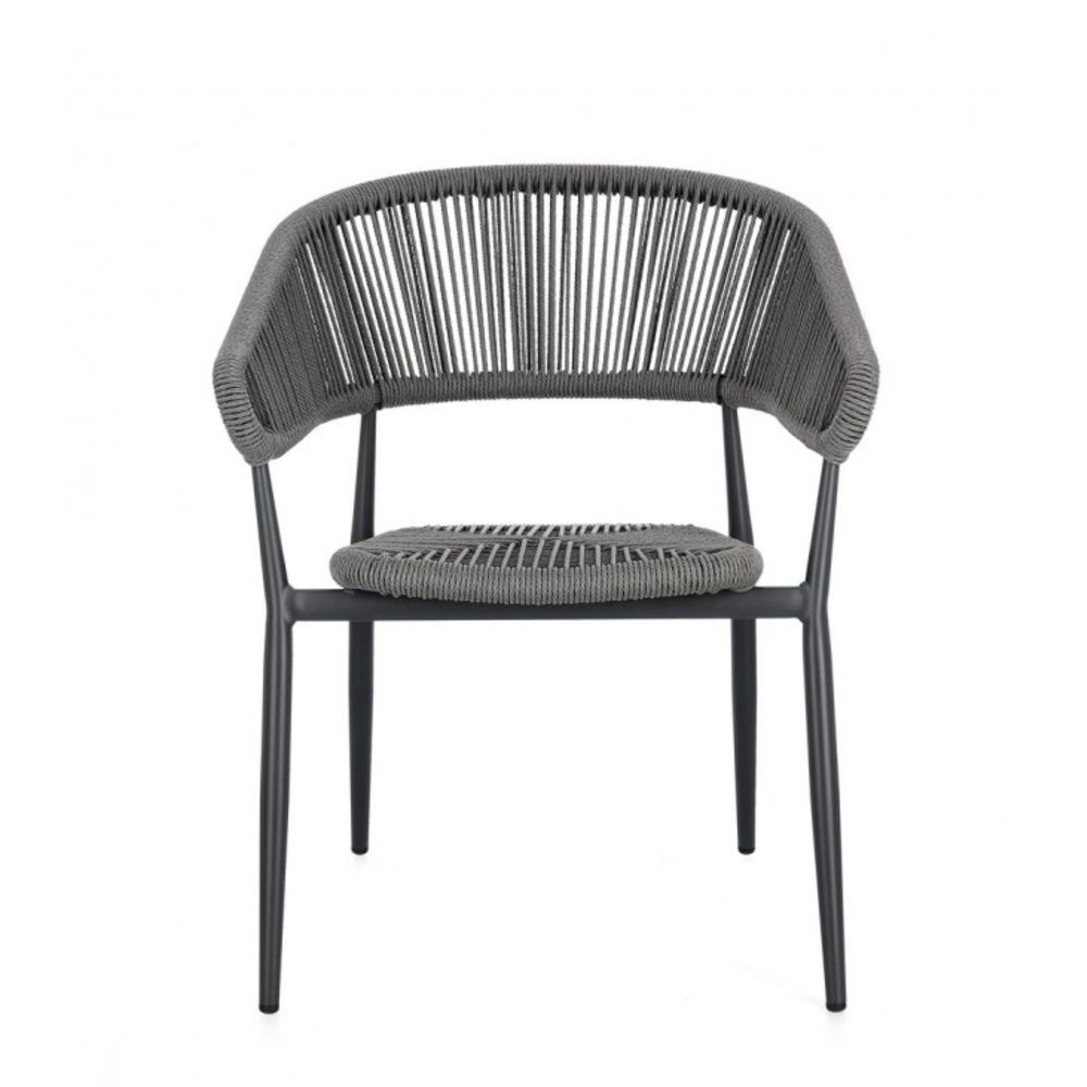 set di 4 sedie algaida in alluminio antracite e fibre intrecciate grigie, impilabili, ideale per arredare con stile il tuo...