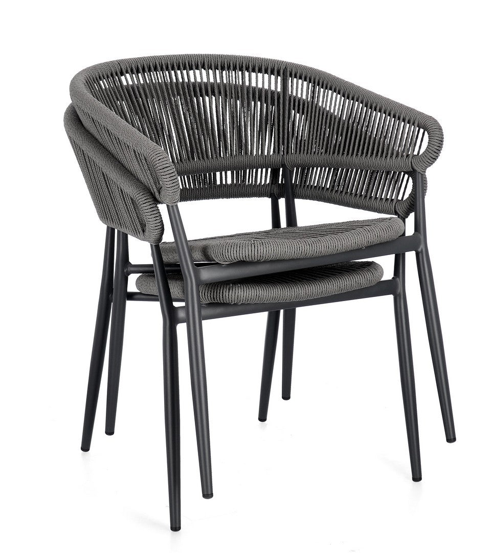 set di 4 sedie algaida in alluminio antracite e fibre intrecciate grigie, impilabili, modello outdoor dal design moderno e...