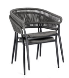 set di 4 sedie algaida in alluminio antracite e fibre intrecciate grigie, impilabili, modello outdoor dal design moderno e...