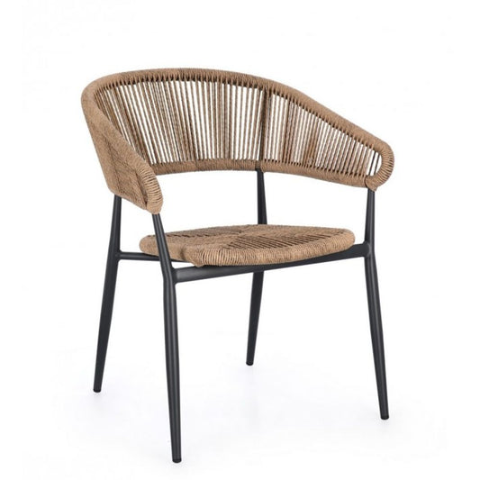 set di 4 sedie algaida in alluminio antracite e fibre intrecciate marroni, impilabili, sedia per esterno resistente agli...