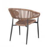 set di 4 sedie algaida in alluminio antracite e fibre intrecciate marroni, impilabili, dettaglio della finitura in metallo,...