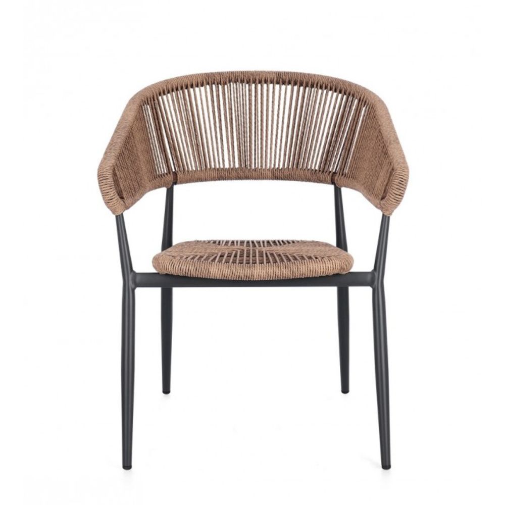 set di 4 sedie algaida in alluminio antracite e fibre intrecciate marroni, impilabili, ideale per arredare con stile il tuo...