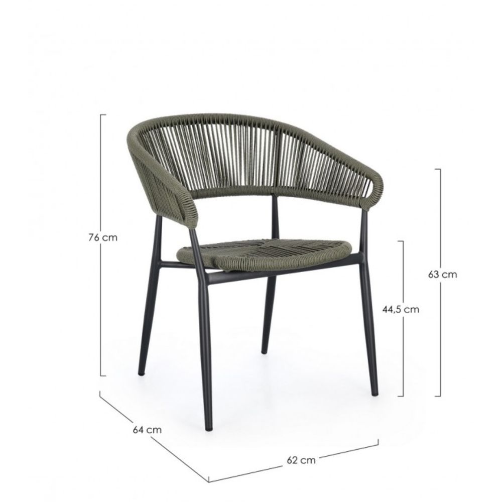 set di 4 sedie algaida in alluminio antracite e fibre intrecciate verdi, impilabili, ambientazione su terrazza, veranda o...