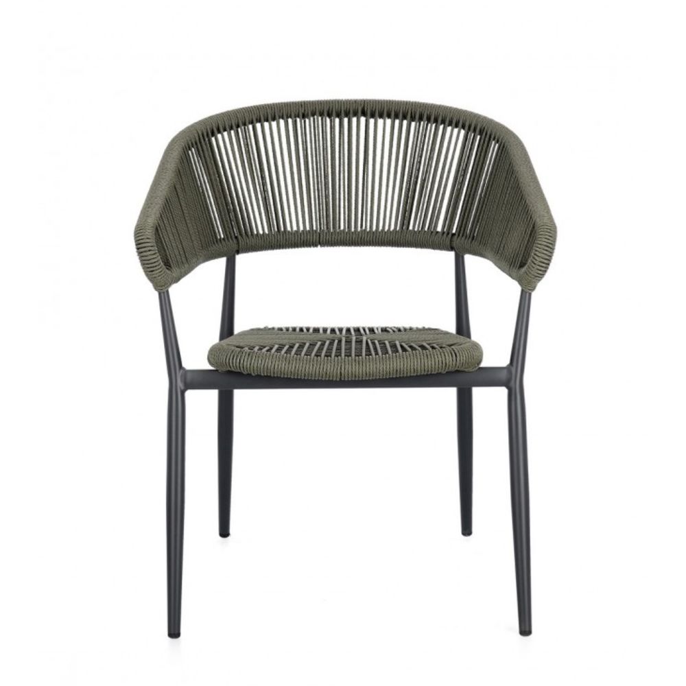 set di 4 sedie algaida in alluminio antracite e fibre intrecciate verdi, impilabili, ideale per arredare con stile il tuo...