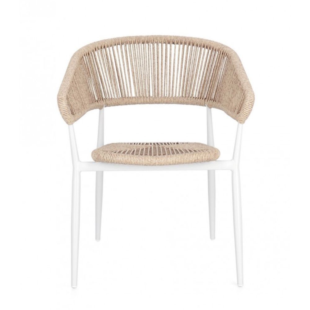 set di 4 sedie algaida in alluminio bianco e fibre intrecciate beige, impilabili, ideale per arredare con stile il tuo...