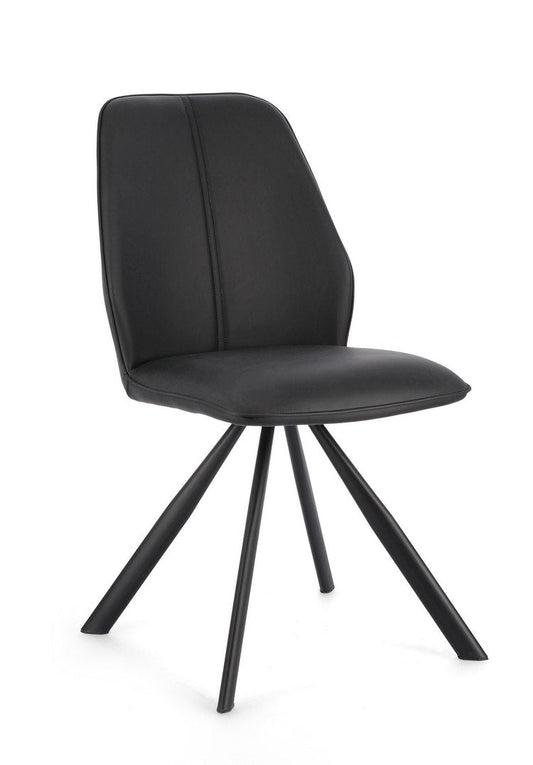 set di 4 sedie maxwell similpelle nero e gambe acciaio nero, sedia dal design moderno per sala da pranzo o soggiorno