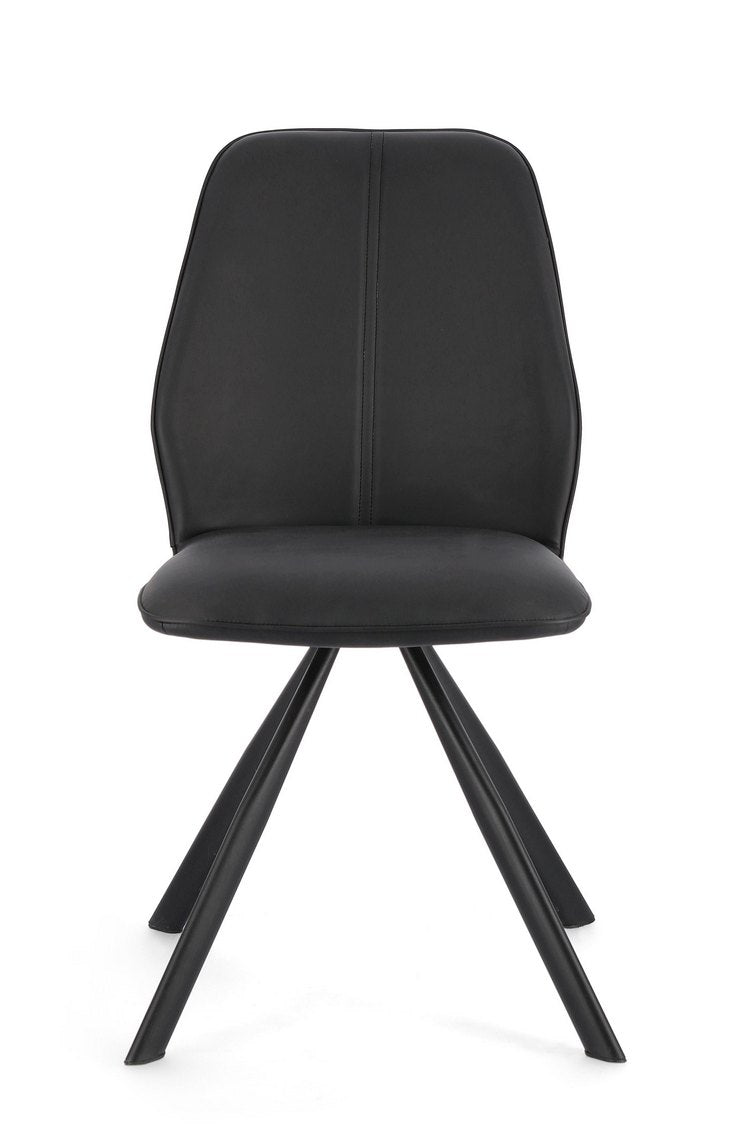 set di 4 sedie maxwell similpelle nero e gambe acciaio nero, dettaglio della struttura in legno, metallo o plastica