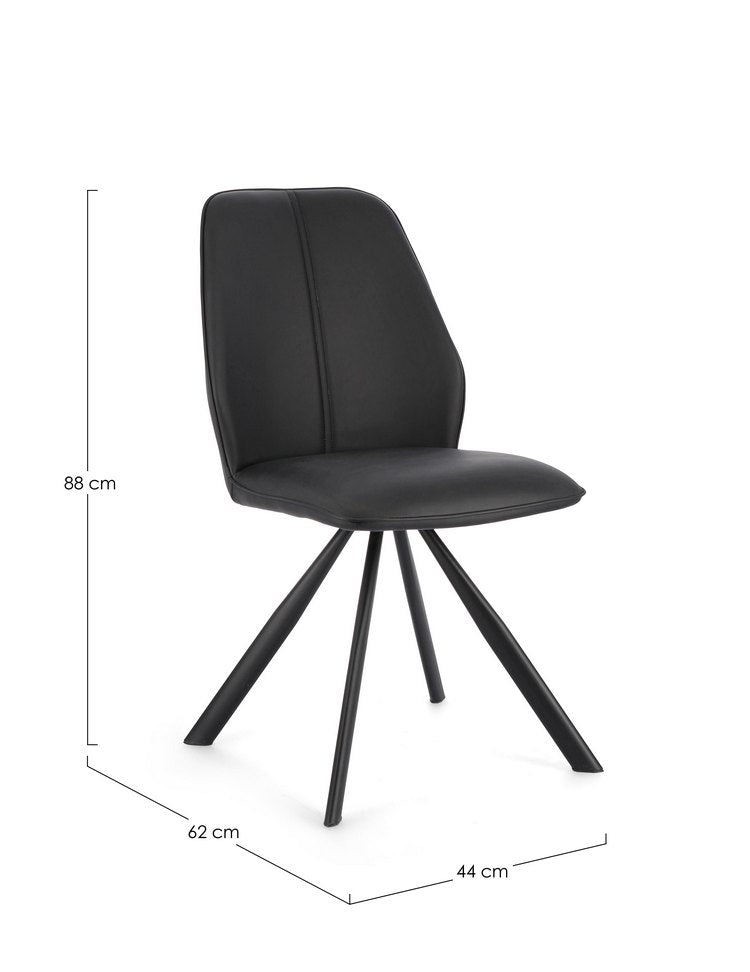 set di 4 sedie maxwell similpelle nero e gambe acciaio nero, materiali resistenti per uso quotidiano