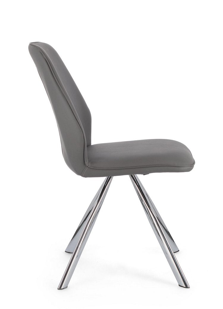 set di 4 sedie maxwell similpelle grigio e gambe acciaio cromato, dettaglio della struttura in legno, metallo o plastica