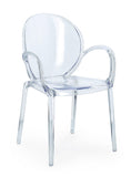 set di 4 sedie camilla in policarbonato trasparente, impilabili, poltroncina elegante con braccioli per zona living o pranzo