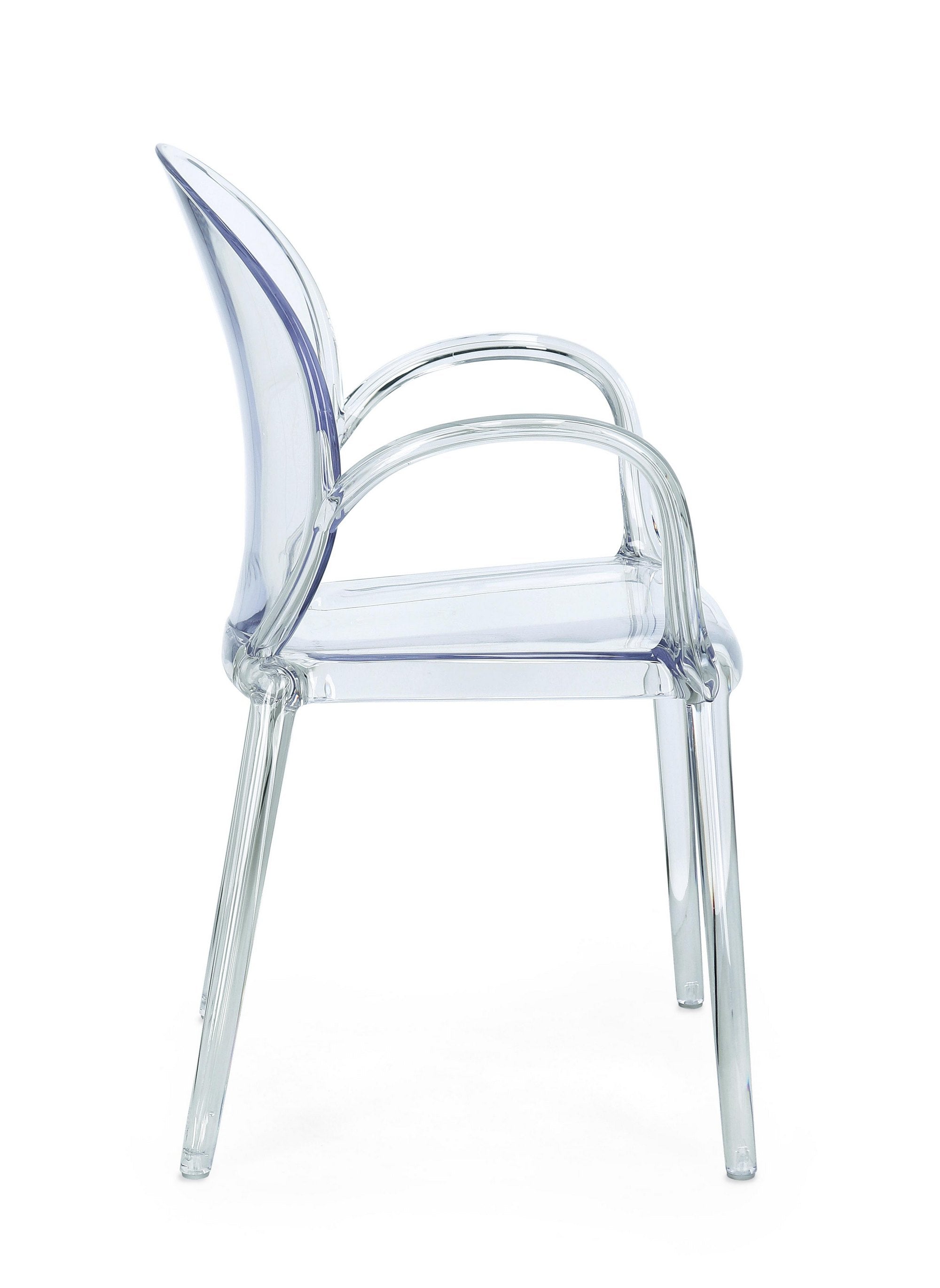 set di 4 sedie camilla in policarbonato trasparente, impilabili, ideale per creare una seduta accogliente e raffinata