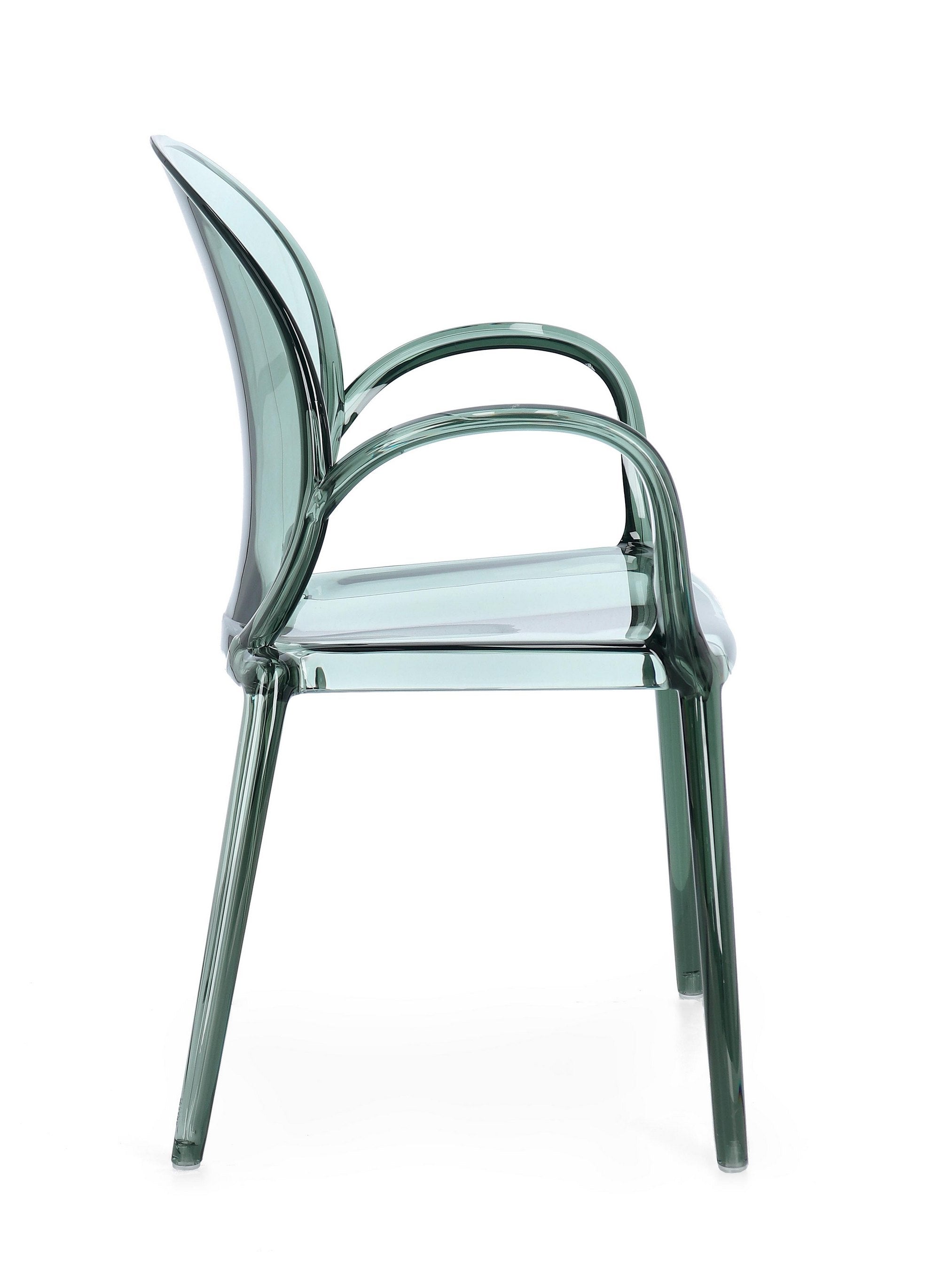set di 4 sedie camilla in policarbonato trasparente verde menta, impilabili, comfort superiore grazie al supporto laterale