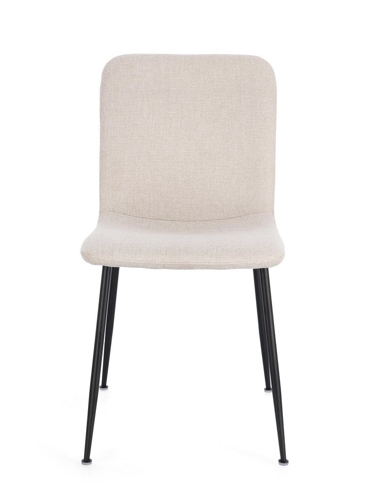 set di 4 sedie rinas beige e gambe acciaio nero, dettaglio della struttura in legno, metallo o plastica