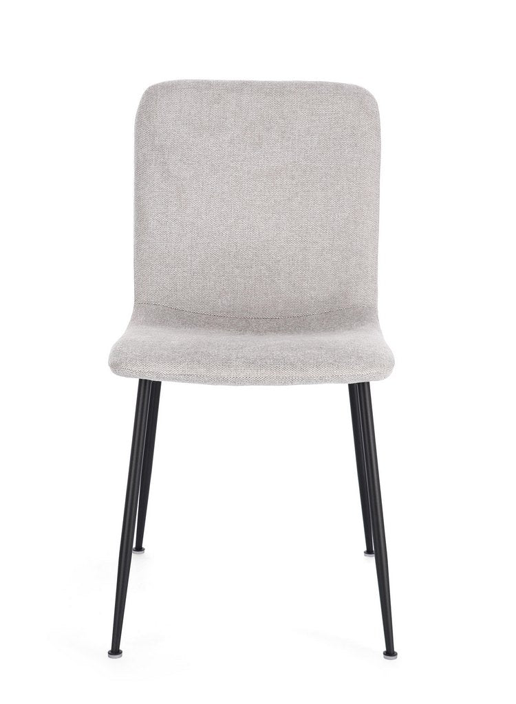 set di 4 sedie rinas grigio chiaro e gambe acciaio nero, dettaglio della struttura in legno, metallo o plastica