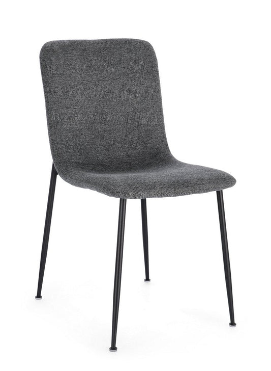 set di 4 sedie rinas grigio scuro e gambe acciaio nero, sedia dal design moderno per sala da pranzo o soggiorno