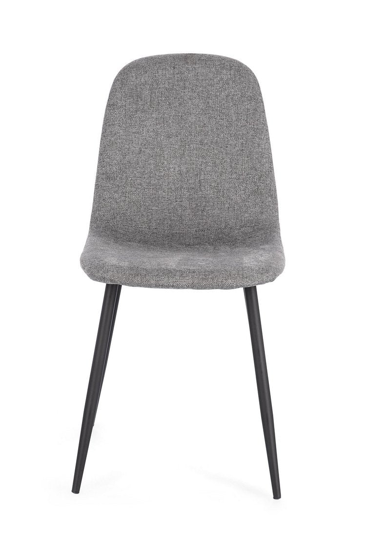 set di 4 sedie irelia in tessuto grigio scuro e acciaio antracite, dettaglio della struttura in legno, metallo o plastica