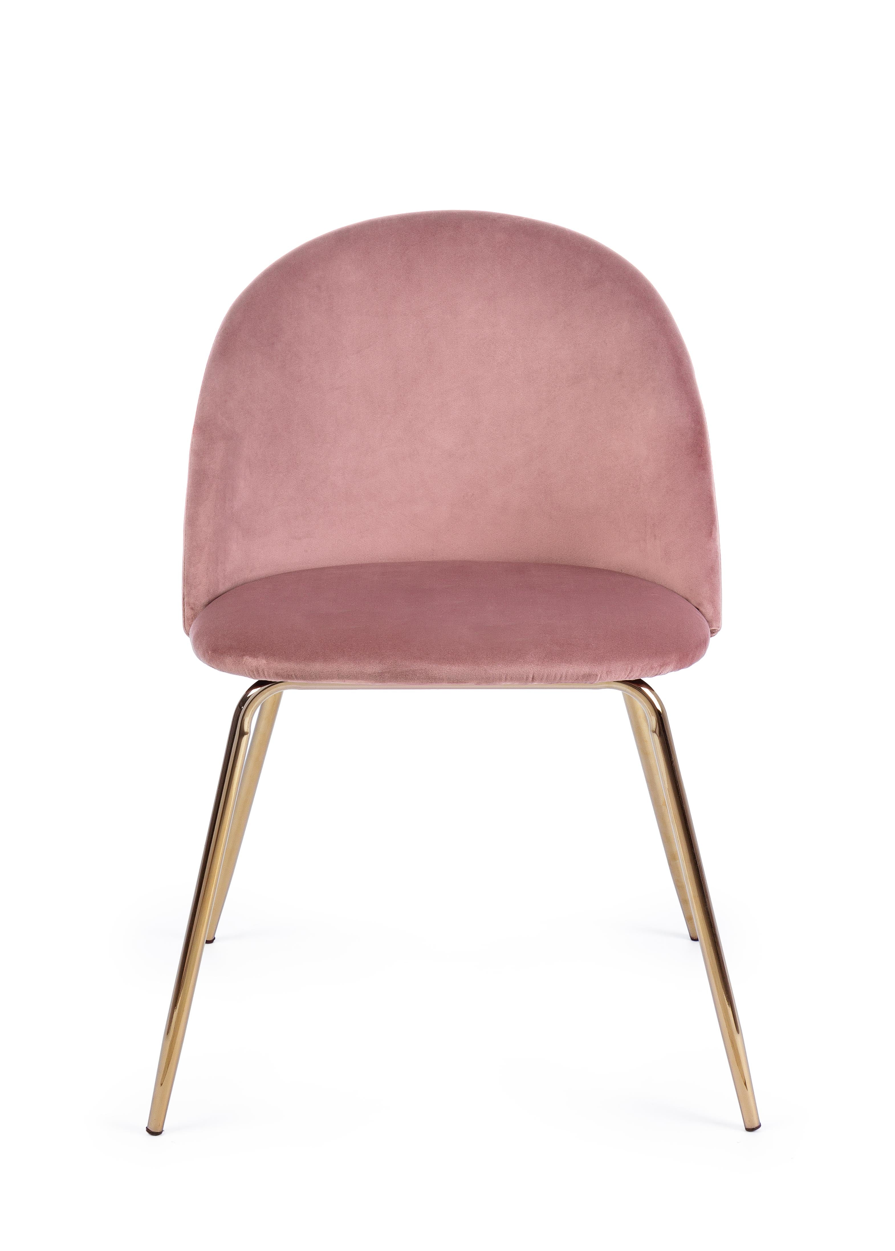 set di 4 sedie tanya in velluto rosa e base oro, dettaglio dei braccioli imbottiti o in legno