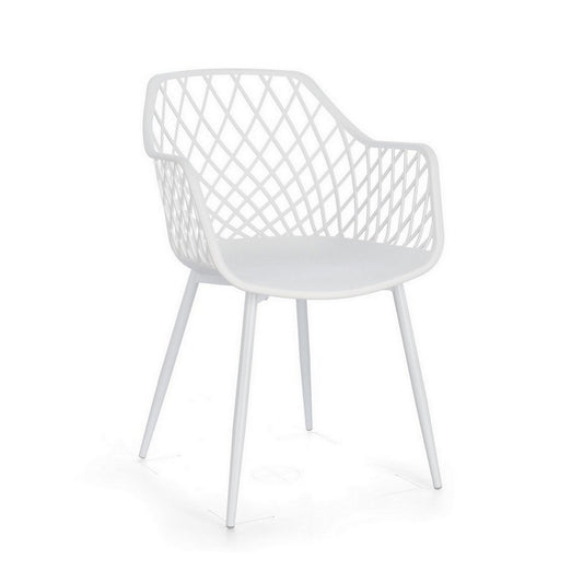 set di 4 sedie optik in polipropilene e acciaio bianco, poltroncina elegante con braccioli per zona living o pranzo