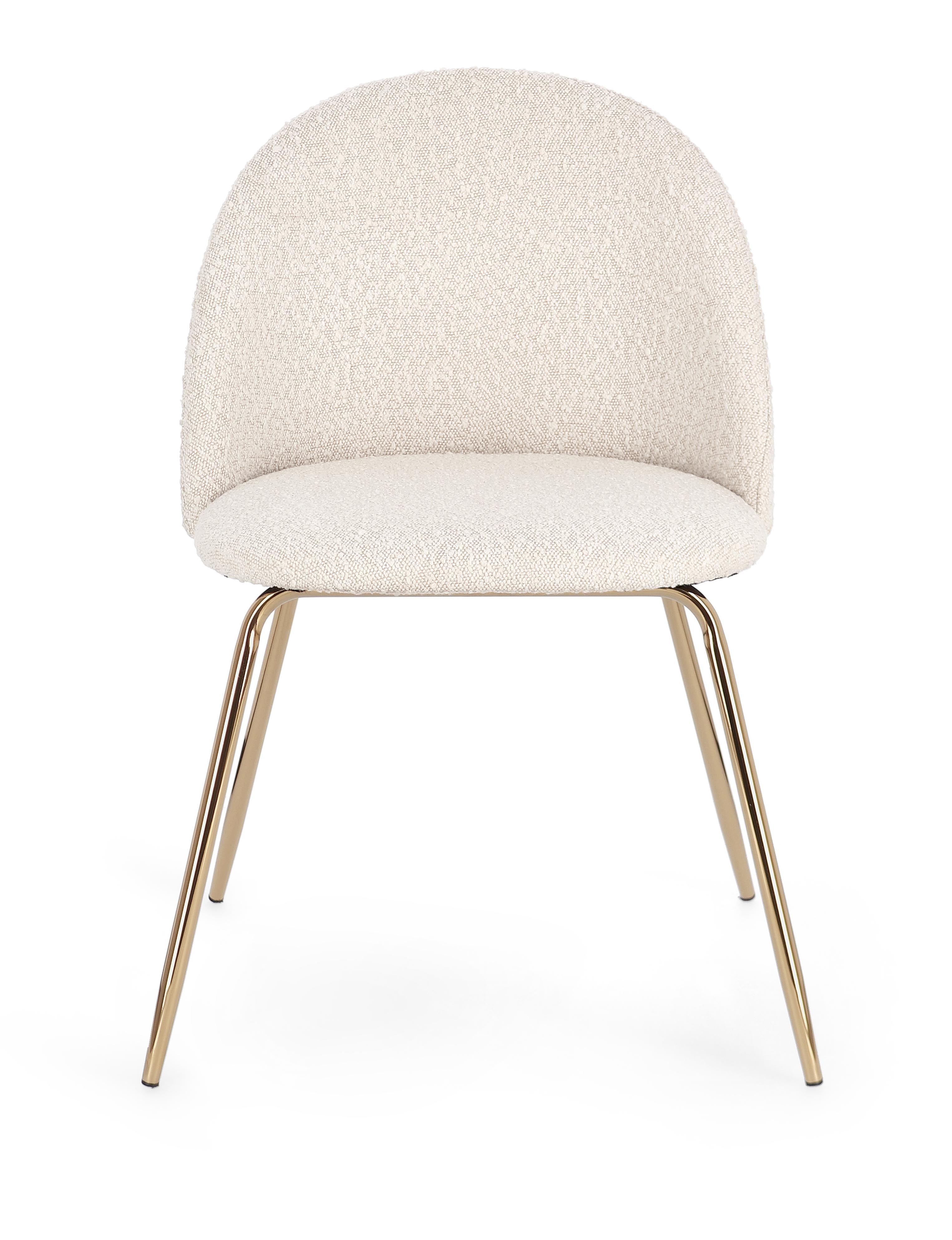 set di 4 sedie tanya in tessuto avorio e base oro, dettaglio della struttura in legno, metallo o plastica