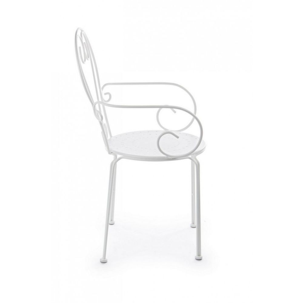 set di 4 sedie etienne in acciaio bianco impilabili, con braccioli, comoda e leggera, perfetta per giardino o balcone