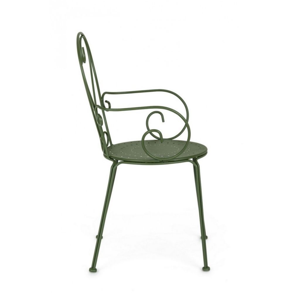 set di 4 sedie etienne in acciaio verde impilabili, con braccioli, comoda e leggera, perfetta per giardino o balcone