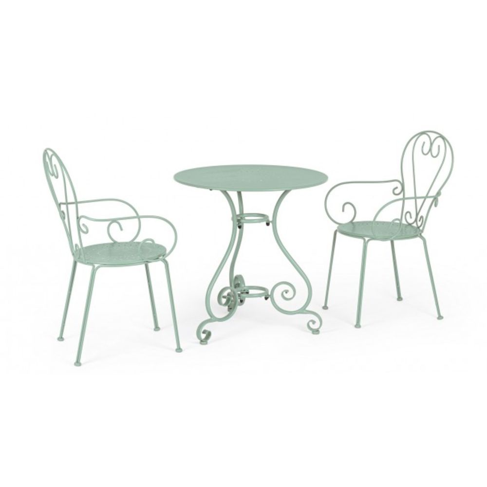 set di 4 sedie etienne in acciaio verde chiaro impilabili, con braccioli, dettaglio della finitura in metallo, plastica o...