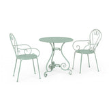 set di 4 sedie etienne in acciaio verde chiaro impilabili, con braccioli, dettaglio della finitura in metallo, plastica o...