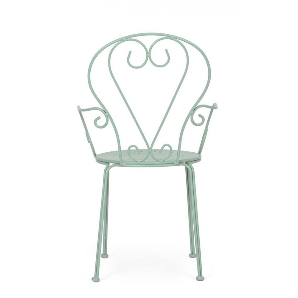 set di 4 sedie etienne in acciaio verde chiaro impilabili, con braccioli, comoda e leggera, perfetta per giardino o balcone
