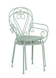 set di 4 sedie etienne in acciaio verde chiaro impilabili, con braccioli, impilabile e salvaspazio per uso stagionale