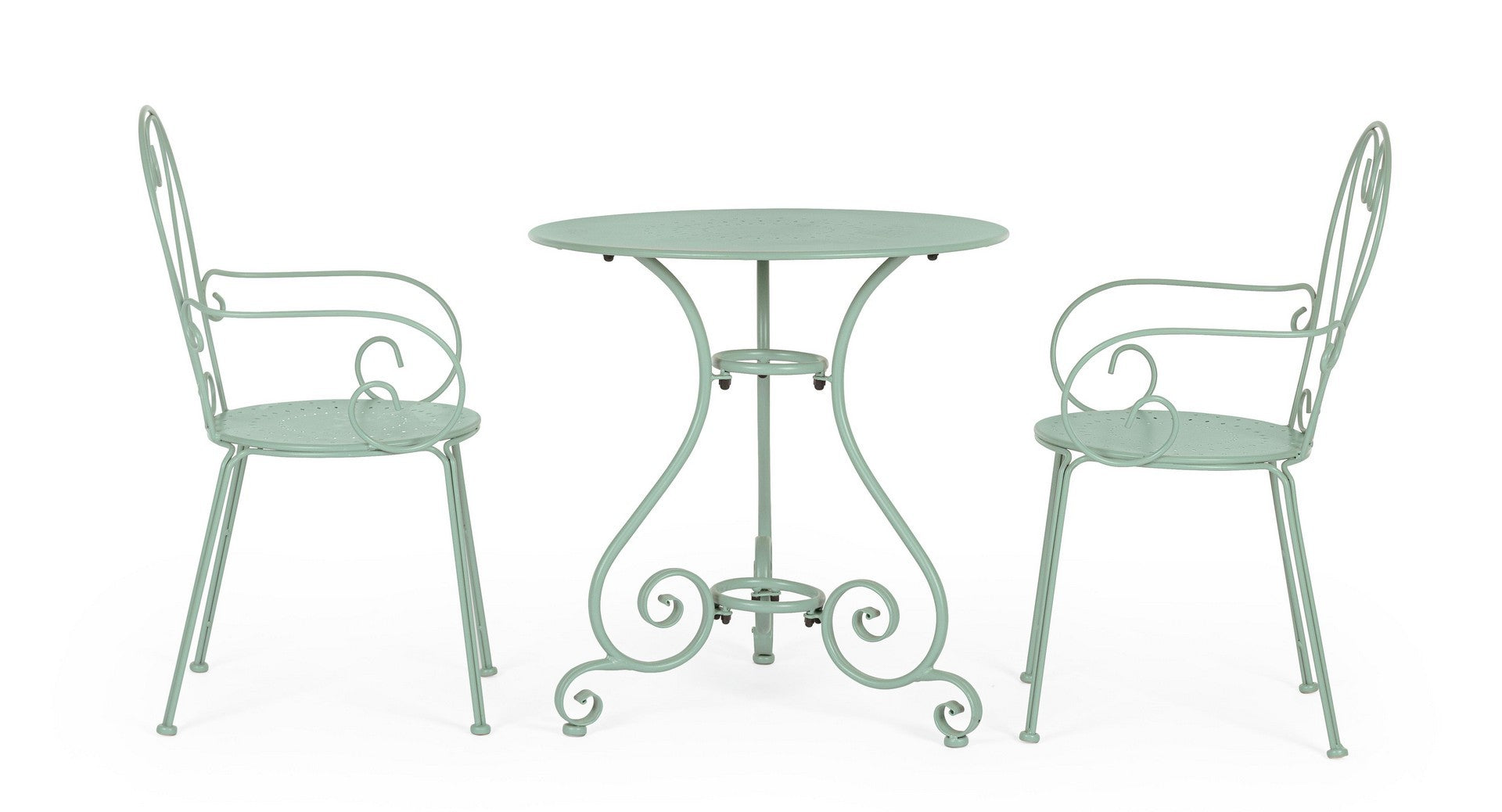 set di 4 sedie etienne in acciaio verde chiaro impilabili, con braccioli, modello outdoor dal design moderno e pratico