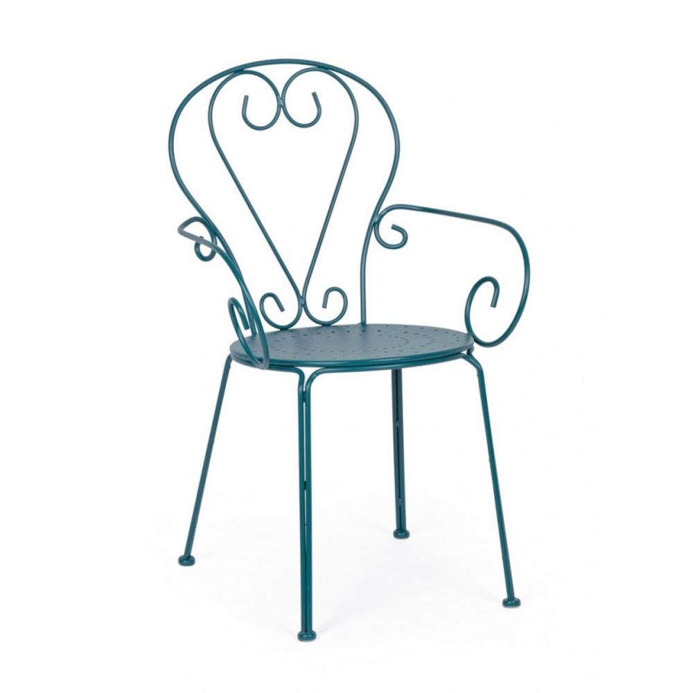 set di 4 sedie etienne in acciaio blu impilabili, con braccioli, sedia per esterno resistente agli agenti atmosferici