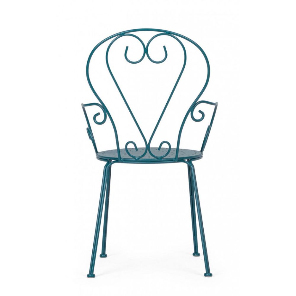 set di 4 sedie etienne in acciaio blu impilabili, con braccioli, comoda e leggera, perfetta per giardino o balcone