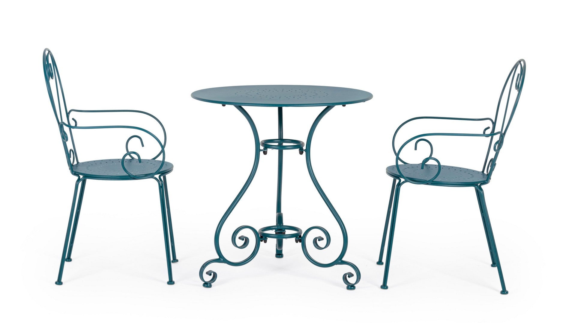 set di 4 sedie etienne in acciaio blu impilabili, con braccioli, modello outdoor dal design moderno e pratico