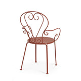 set di 4 sedie etienne in acciaio rosso impilabili, con braccioli, dettaglio della finitura in metallo, plastica o legno...