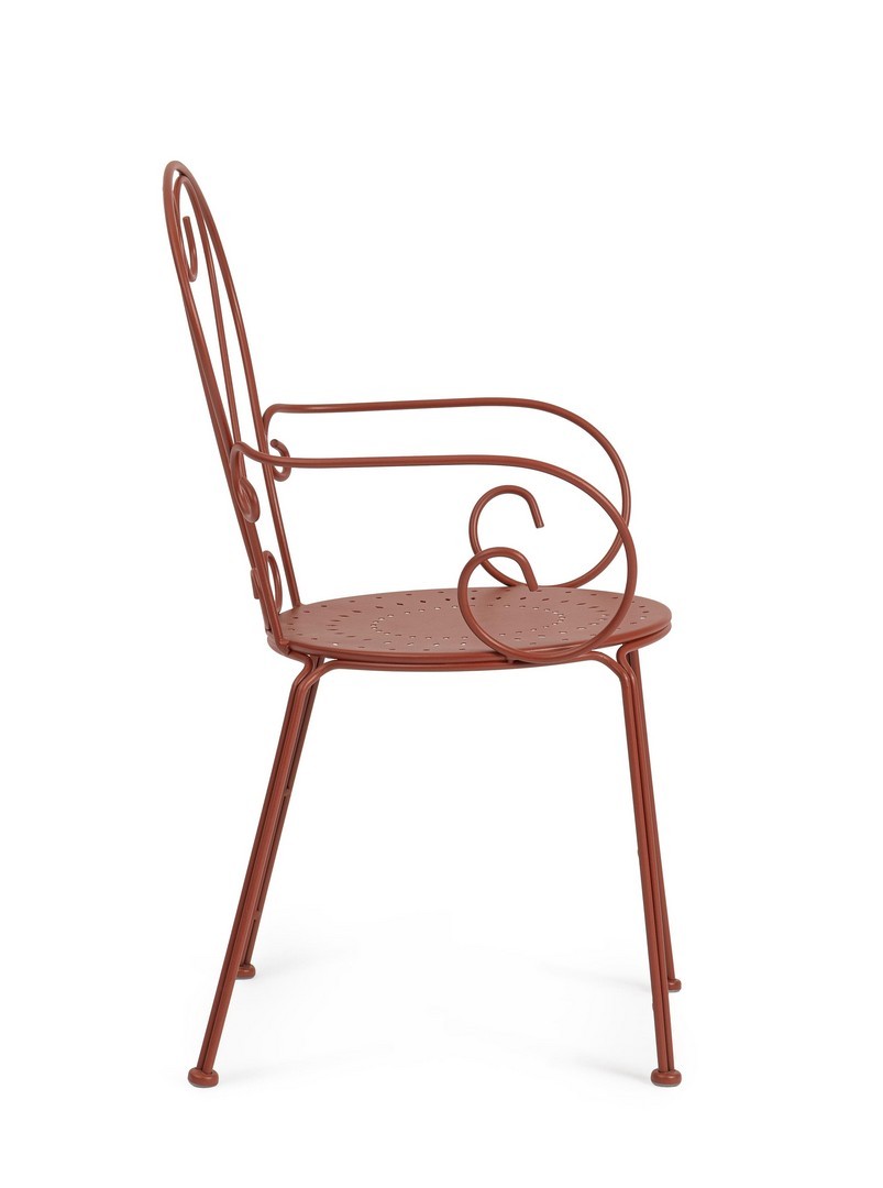 set di 4 sedie etienne in acciaio rosso impilabili, con braccioli, impilabile e salvaspazio per uso stagionale