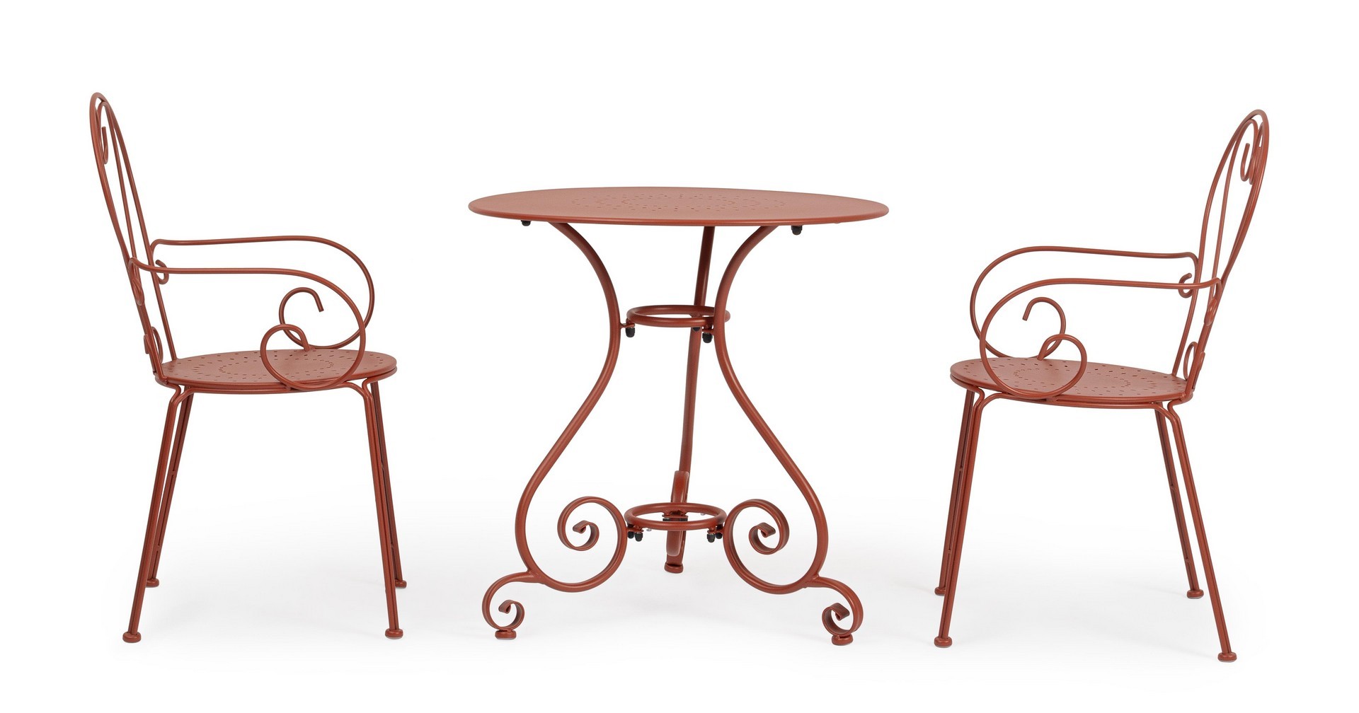 set di 4 sedie etienne in acciaio rosso impilabili, con braccioli, modello outdoor dal design moderno e pratico