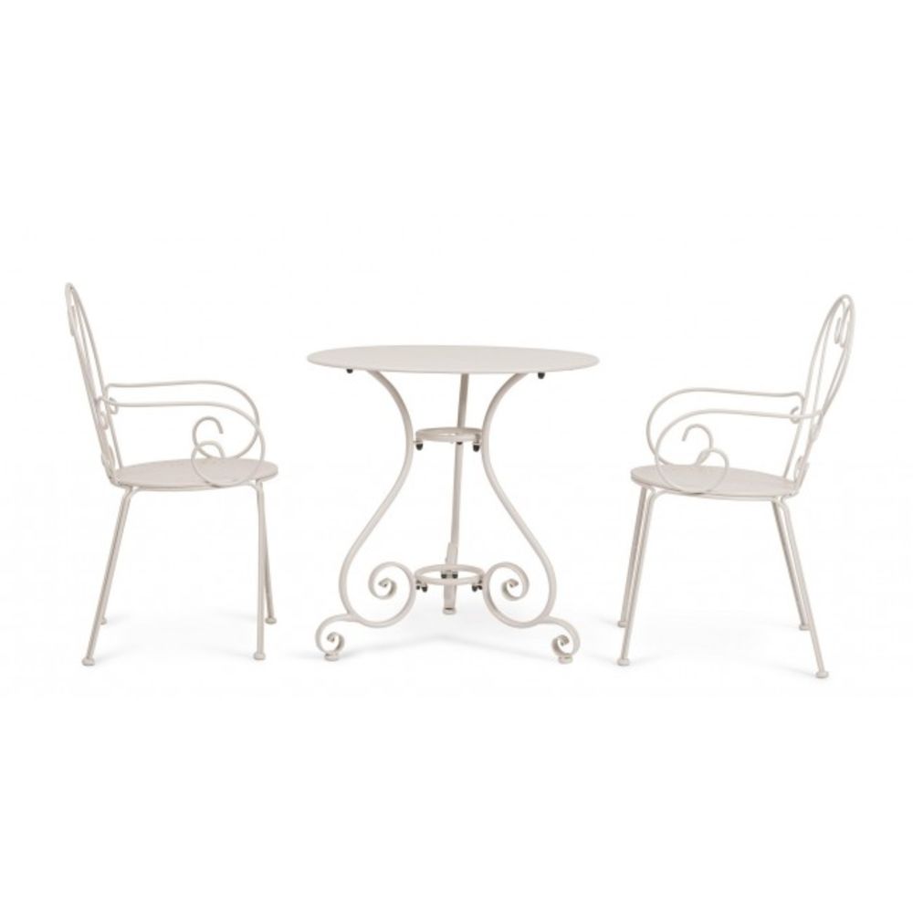 set di 4 sedie etienne in acciaio beige impilabili, con braccioli, comoda e leggera, perfetta per giardino o balcone