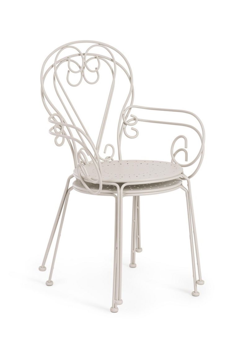 set di 4 sedie etienne in acciaio beige impilabili, con braccioli, impilabile e salvaspazio per uso stagionale