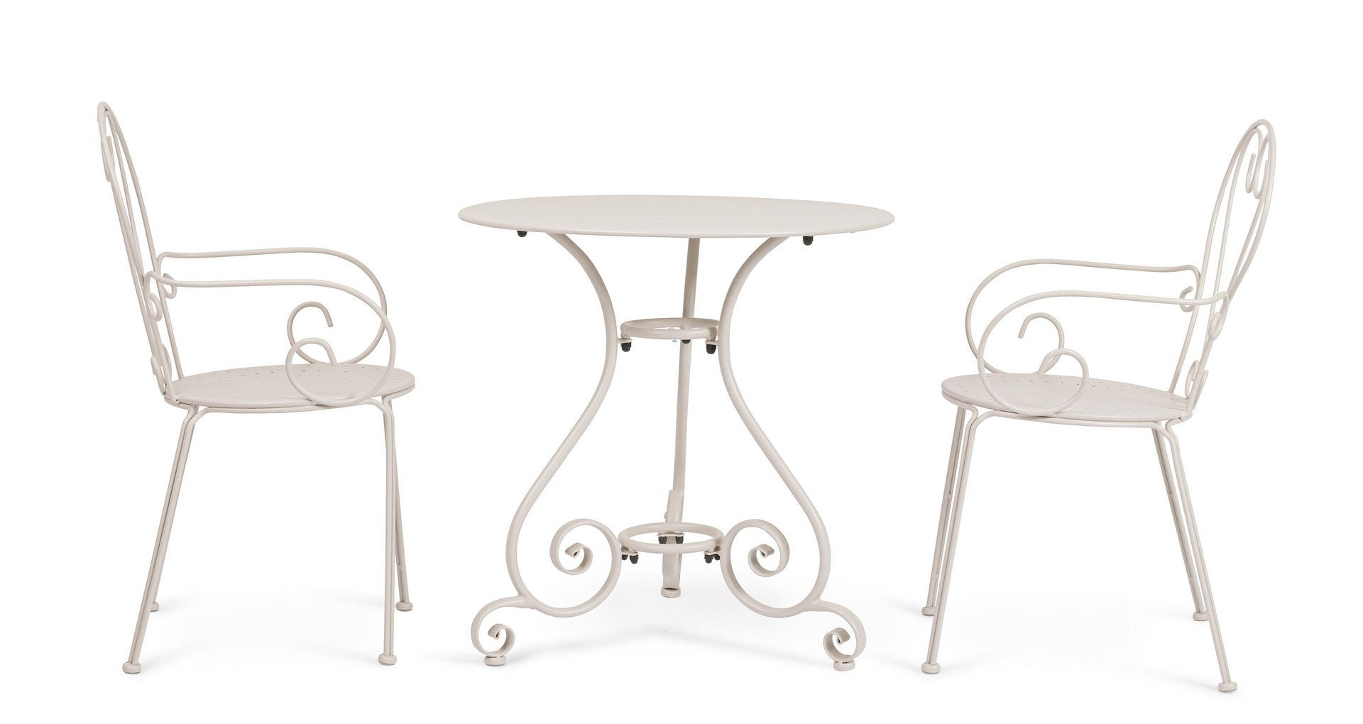 set di 4 sedie etienne in acciaio beige impilabili, con braccioli, modello outdoor dal design moderno e pratico